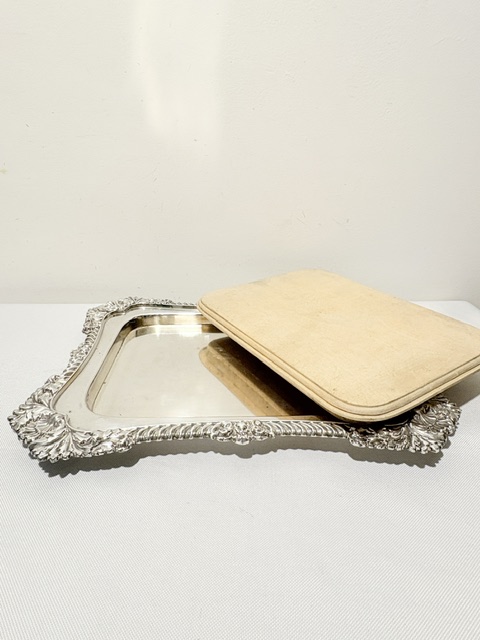 Silver Plated Rectangular Bread or Cheese Board with Original Wooden Insert