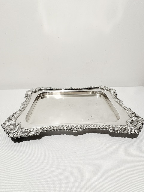 Silver Plated Rectangular Bread or Cheese Board with Original Wooden Insert