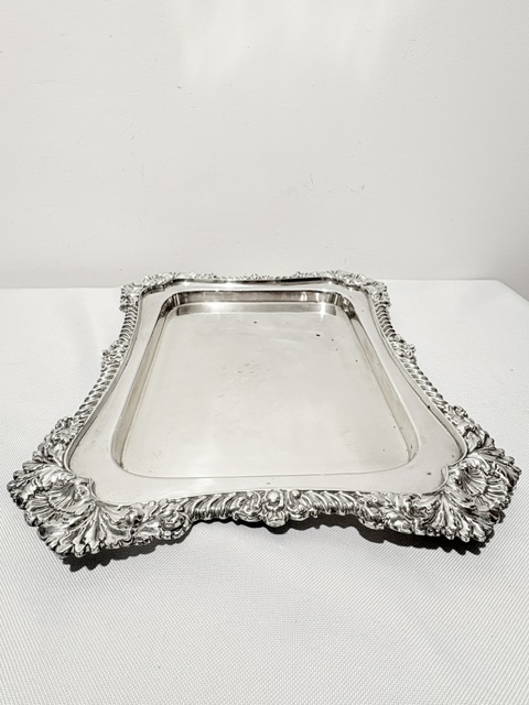 Silver Plated Rectangular Bread or Cheese Board with Original Wooden Insert