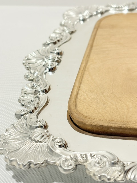 Antique Silver Plated Boldly Gadroon Mounted Bread Board Antique Silver Plated Boldly Gadroon Mounted Bread Board