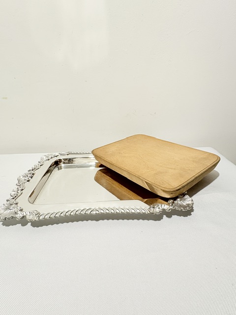 Antique Silver Plated Boldly Gadroon Mounted Bread Board Antique Silver Plated Boldly Gadroon Mounted Bread Board