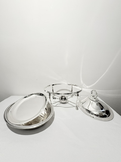 Antique Silver Plated Entree or Vegetable Dish on Warming Stand