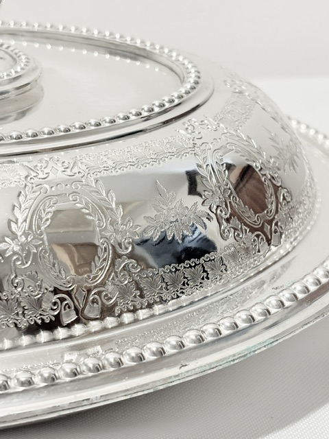 Antique Silver Plated Entree Dish Bead Mounted Throughout