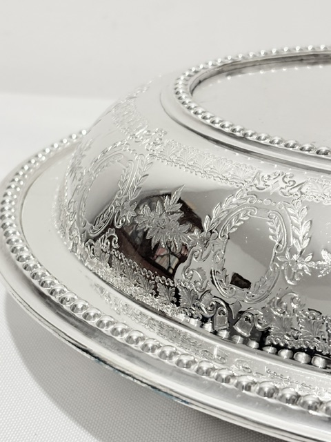 Antique Silver Plated Entree Dish Bead Mounted Throughout