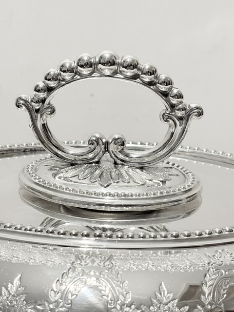 Antique Silver Plated Entree Dish Bead Mounted Throughout