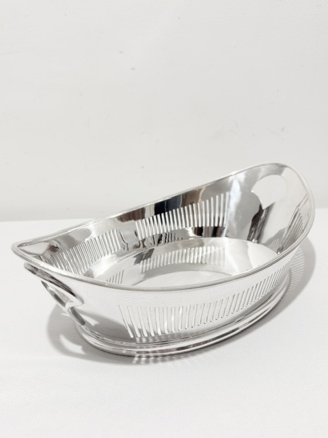 Smart Antique Silver Plated Bread Dish with Cut Out Handles