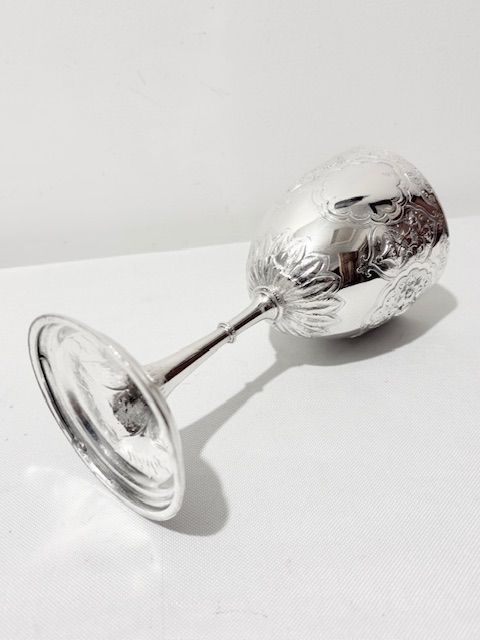 Antique Silver Plated Wine Goblet Standing on a Circular Pedestal Base Antique Silver Plated Wine Goblet Standing on a Circular Pedestal Base