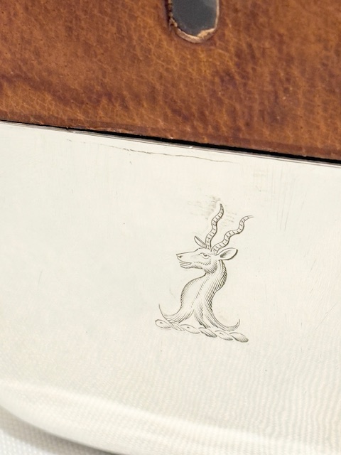 Antique Silver Plated and Leather Hip Flask and Removable Cup