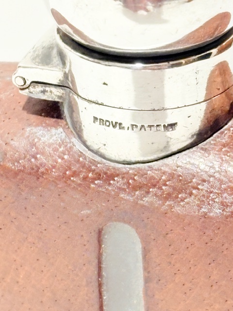 Antique Silver Plated and Cow Hide Hip Flask with Silver Plated Drinking Cup