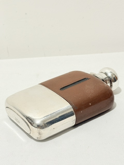Vintage Silver Plated and Cow Hide Hip Flask