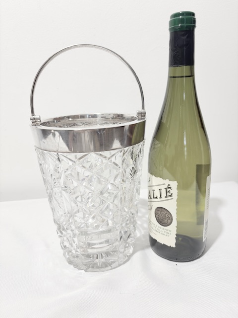 Antique Silver Plated and Moulded Glass Wine Cooler or Ice Bucket