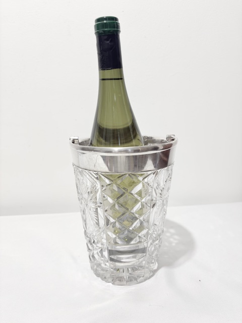 Antique Silver Plated and Moulded Glass Wine Cooler or Ice Bucket