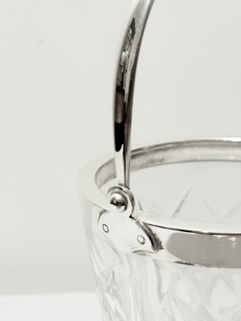 Vintage Moulded Glass and Silver Plated Ice Pail or Bucket