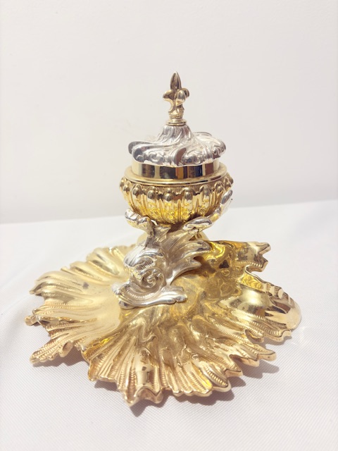 Antique Silver Plated and Gilt Inkstand