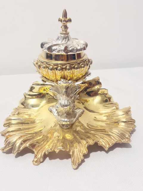 Antique Silver Plated and Gilt Inkstand Antique Silver Plated and Gilt Inkstand