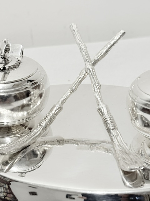 Novelty Antique Silver Plated Inkstand of Curling Interest Novelty Antique Silver Plated Inkstand of Curling Interest