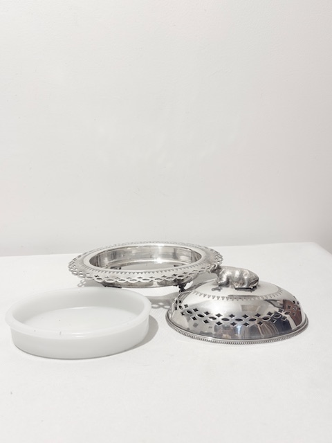 Charming Antique Silver Plated Butter Dish with Reclining Cow