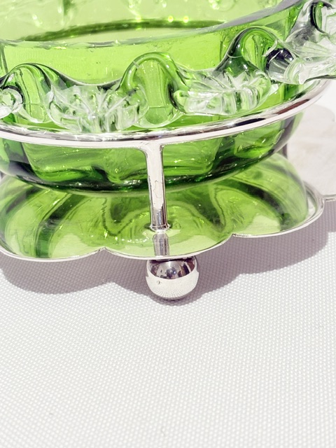 Antique Green Glass and Silver Plated Jam or Preserve Dish on Stand Antique Green Glass and Silver Plated Jam or Preserve Dish on Stand