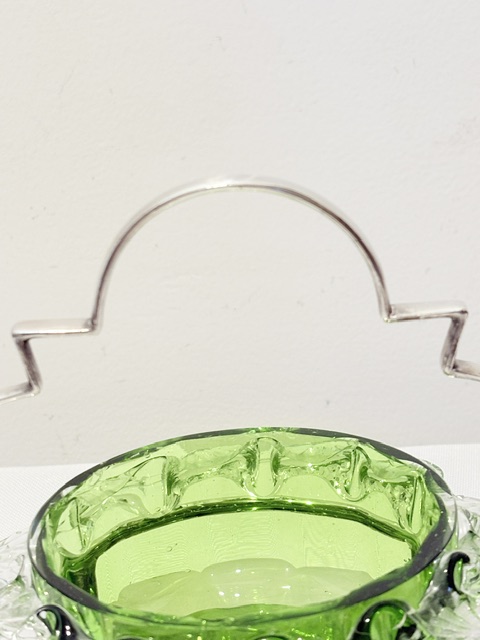 Antique Green Glass and Silver Plated Jam or Preserve Dish on Stand Antique Green Glass and Silver Plated Jam or Preserve Dish on Stand