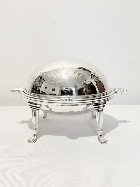 Antique Oval Silver Plated Rollover Butter Dish with Glass Liner