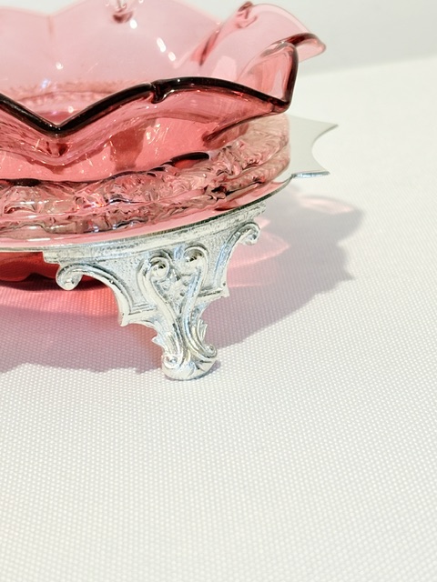 Antique Silver Plated and Cranberry Glass Jam or Preserve Dishes Antique Silver Plated and Cranberry Glass Jam or Preserve Dishes