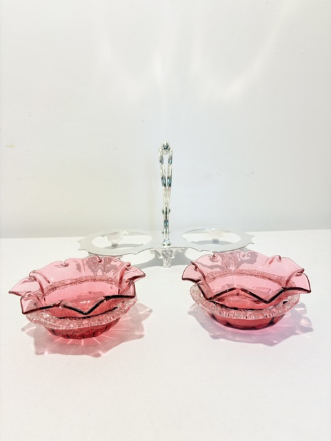 Antique Silver Plated and Cranberry Glass Jam or Preserve Dishes Antique Silver Plated and Cranberry Glass Jam or Preserve Dishes