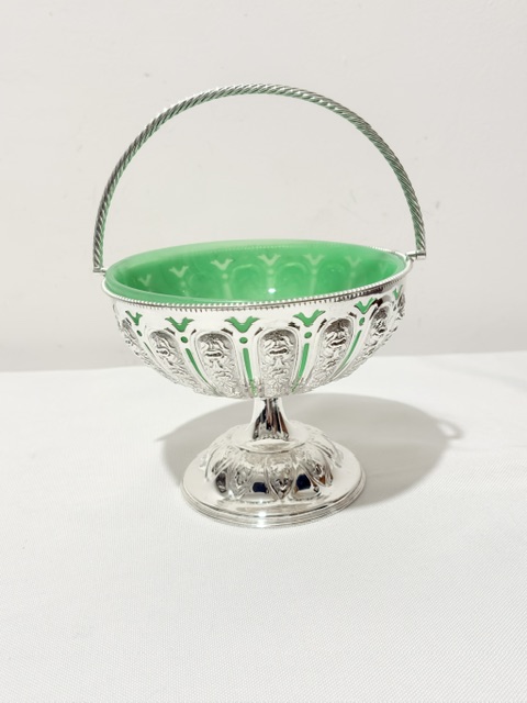 Antique Silver Plated Jam or Preserve Dish with Green Glass Liner