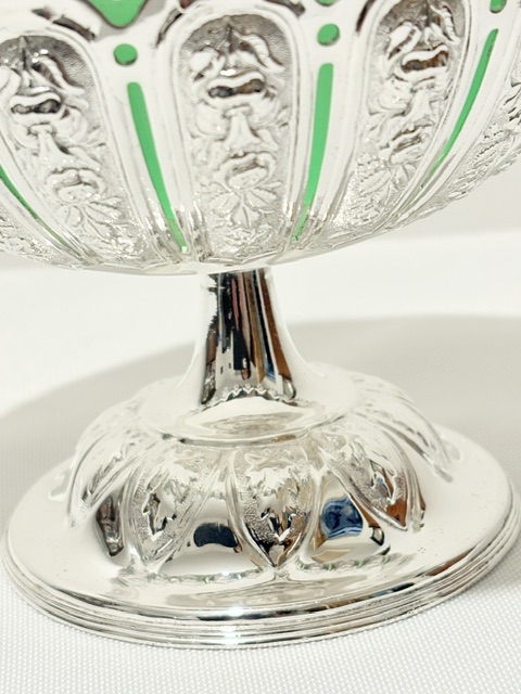 Antique Silver Plated Jam or Preserve Dish with Green Glass Liner Antique Silver Plated Jam or Preserve Dish with Green Glass Liner