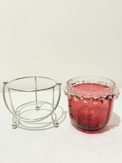Antique Silver Plated and Cranberry Glass Jam or Preserve Server