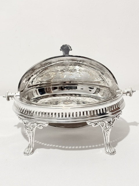 Antique Silver Plated Rollover Butter Dish with Pierced Inner Liner Antique Silver Plated Rollover Butter Dish with Pierced Inner Liner