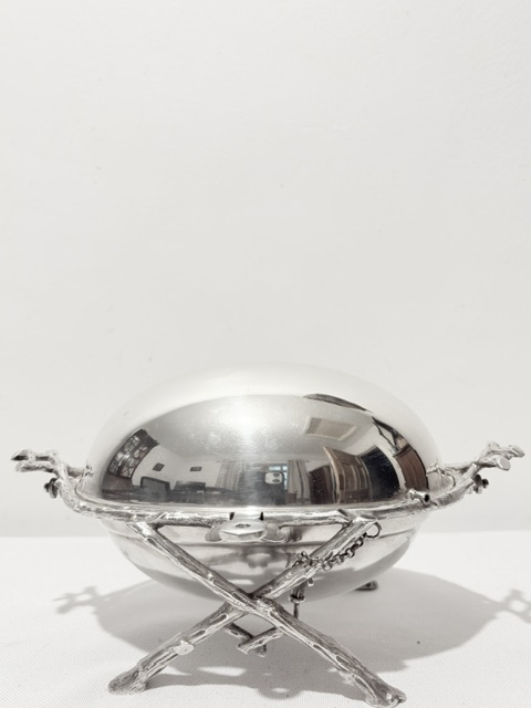 Antique Silver Plated Oval Rollover Butter Dish