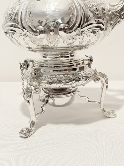 Handsome Antique Silver Plated Kettle on Stand of Louis in Design