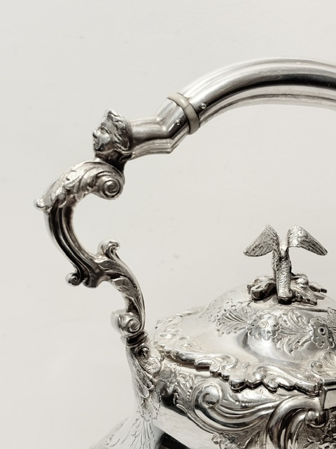 Handsome Antique Silver Plated Kettle on Stand of Louis in Design