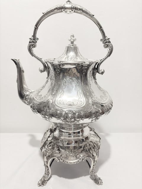 Handsome Antique Silver Plated Tea Kettle on Stand (c.1880)