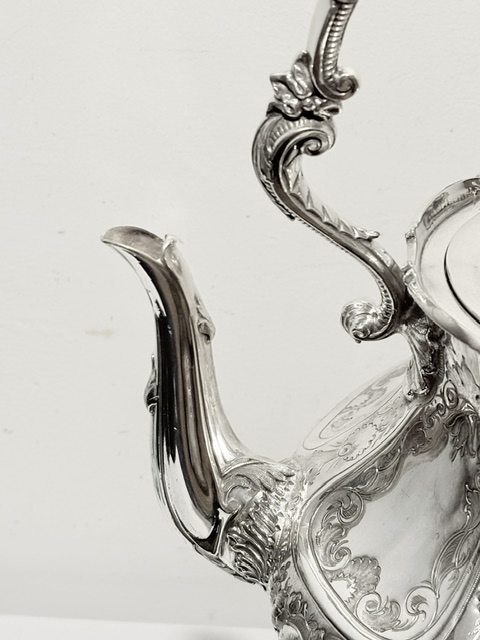Handsome Antique Silver Plated Tea Kettle on Stand Handsome Antique Silver Plated Tea Kettle on Stand