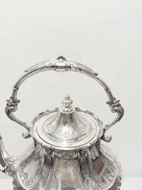 Handsome Antique Silver Plated Tea Kettle on Stand Handsome Antique Silver Plated Tea Kettle on Stand