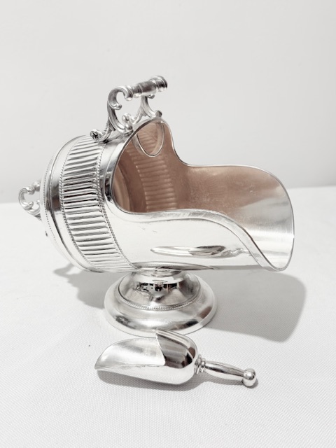 Victorian Antique Silver Plated Coal Scuttle Shaped Sugar Scuttle