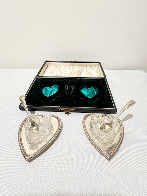 Pair of Antique Silver Plated and Cut Glass Salt Cellars