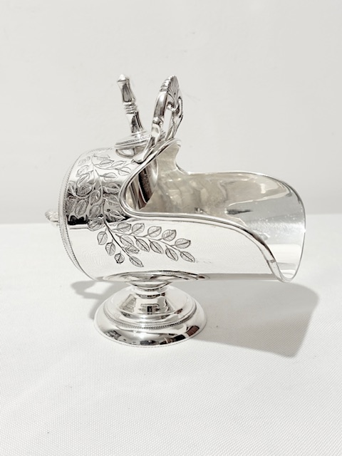 Antique Silver Plated Sugar Scuttle Designed to Look Like a Coal Scuttle