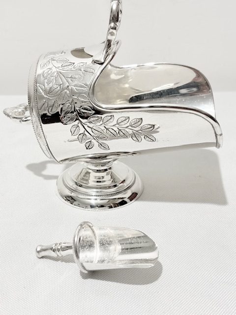 Antique Silver Plated Sugar Scuttle Designed to Look Like a Coal Scuttle