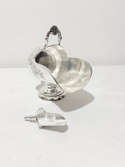 Antique Silver Plated Sugar Scuttle Designed to Look Like a Coal Scuttle