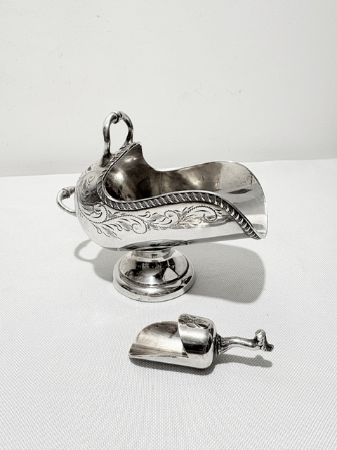 Novelty Antique Silver Plated Sugar Scuttle Modelled as a Coal Scuttle