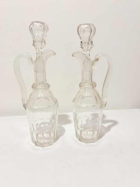 Antique Oil & Vinegar Set Housed in a Black Papier Mache Stand