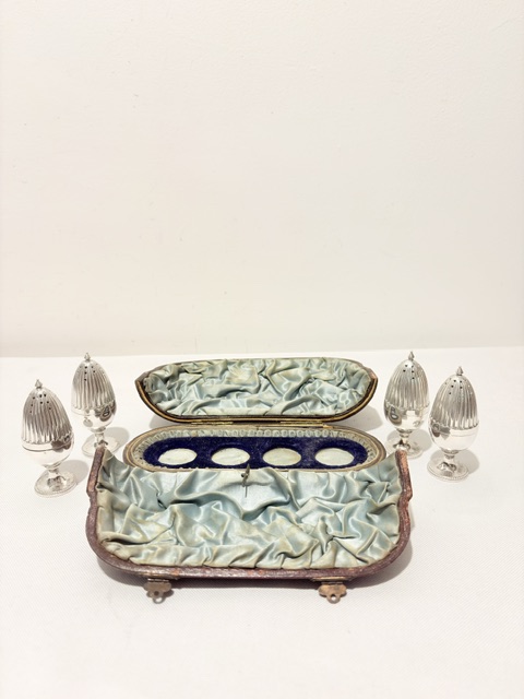 Boxed Set of 4 Antique Silver Plated Pepper Shakers