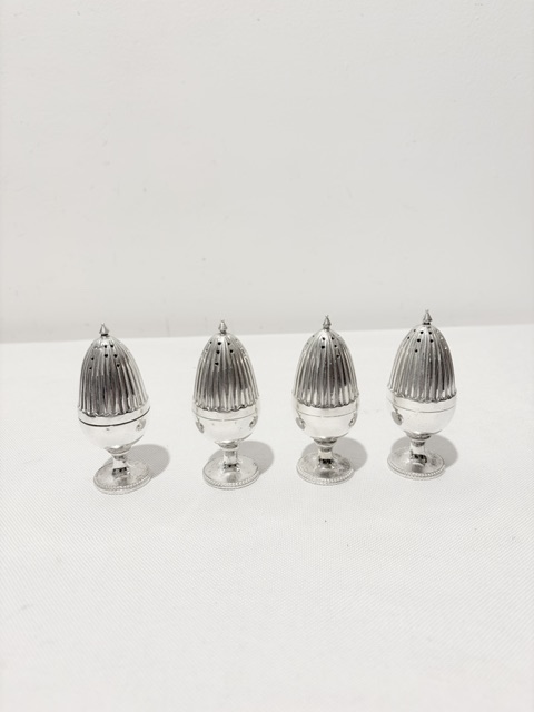 Boxed Set of 4 Antique Silver Plated Pepper Shakers