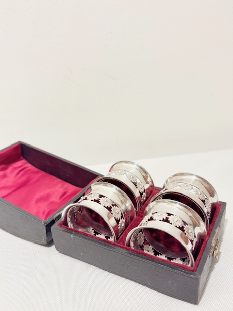 Antique Set of Silver Plated Napkin Rings in their Original Box