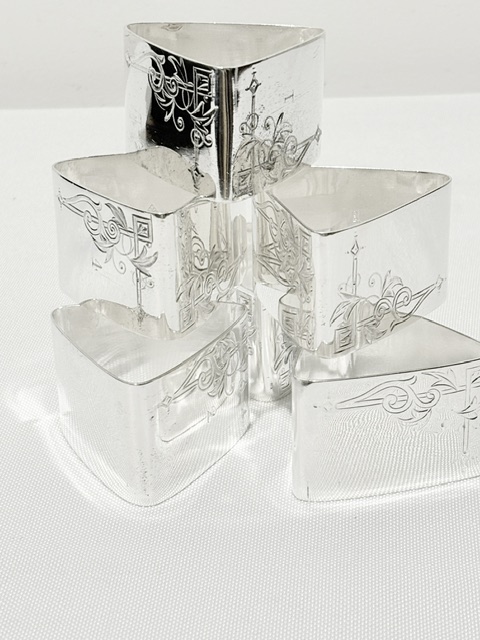 Unusual Set of 6 Antique Silver Plated Napkin Rings