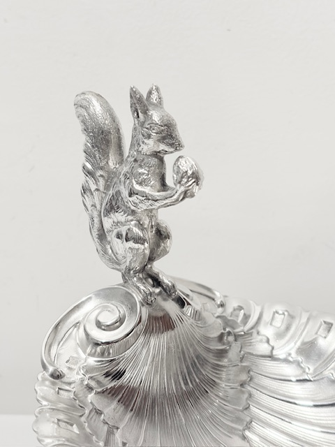 Antique Silver Plated Nut Dish with Figure of a Squirrel Holding a Nut Antique Silver Plated Nut Dish with Figure of a Squirrel Holding a Nut