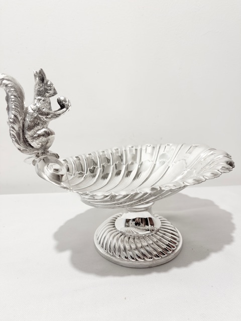 Antique Silver Plated Nut Dish with Figure of a Squirrel Holding a Nut Antique Silver Plated Nut Dish with Figure of a Squirrel Holding a Nut