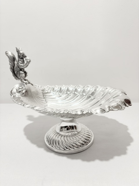 Antique Silver Plated Nut Dish with a Standing Figural Squirrel